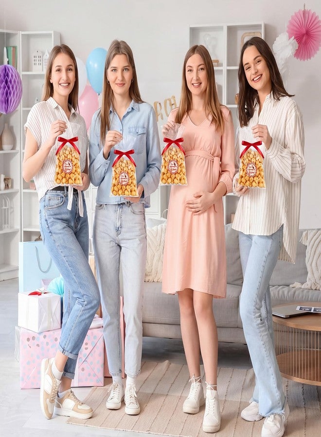 Kolldenn 100 Set She's Ready to Pop Baby Shower Decorations She's Ready to Pop Popcorn Bags & Stickers, Clear Plastic Treat Bags with Ribbon for Gift Wrapping, Food Storage & Party Favors(Red - Image 3