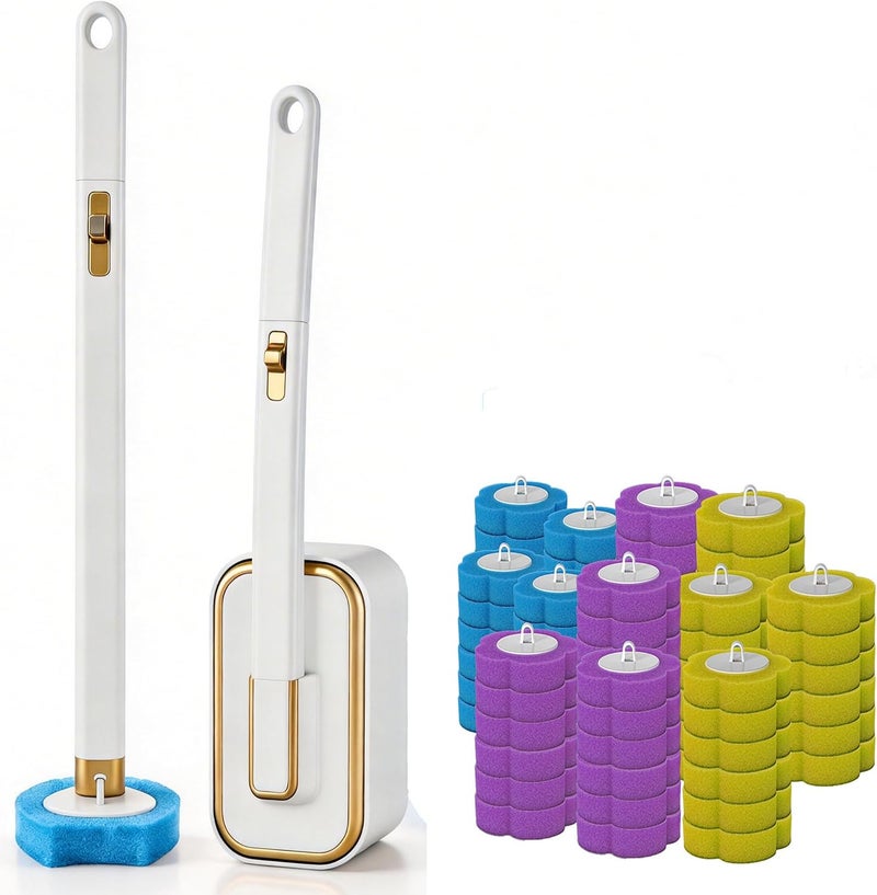 KIRIKIT Disposable Toilet Brush with 54 Refills–Toilet Bowl Wand Starter Kit, Wall Mounted Toilet Brush and Holder Set, Long Handle Scrubber Bathroom Toilet Cleaner System–3 Scents (Ocean, Lemon, Lavender) - Image 1