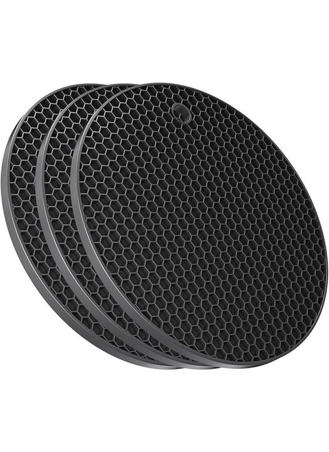 Ultra Thick 8mm Silicone Trivets for Hot Dishes Pots and Pans, Silicone Trivet Mat Hot Plates to Protect Table, Silicone Hot Pads for Kitchen Counter, Pot Holders, Black Trivet Set of 5