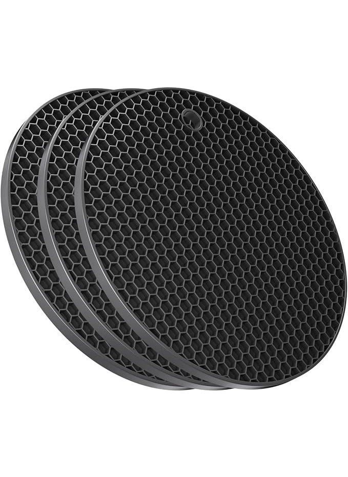 Generic - Ultra Thick 8mm Silicone Trivets for Hot Dishes Pots and Pans, Silicone Trivet Mat Hot Plates to Protect Table, Silicone Hot Pads for Kitchen Counter, Pot Holders, Black Trivet Set of 5 - Image 1