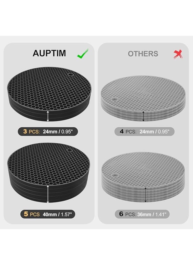 Generic - Ultra Thick 8mm Silicone Trivets for Hot Dishes Pots and Pans, Silicone Trivet Mat Hot Plates to Protect Table, Silicone Hot Pads for Kitchen Counter, Pot Holders, Black Trivet Set of 5 - Image 1
