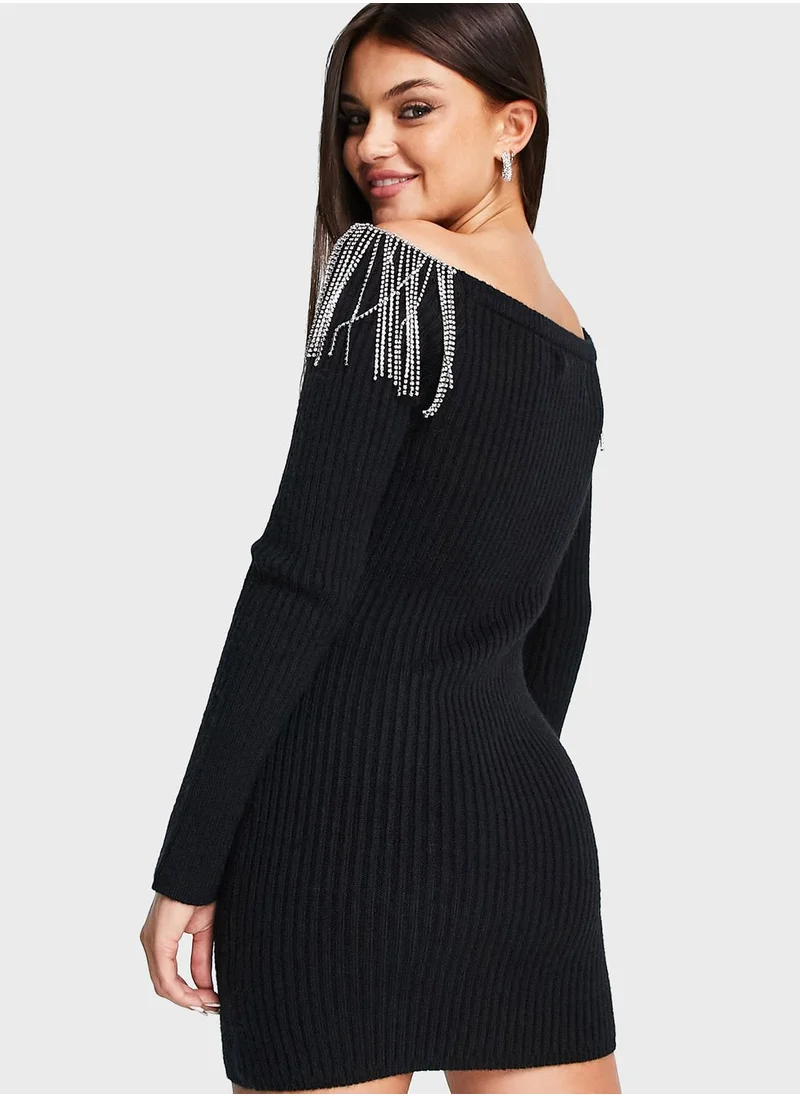 Miss Selfridge Fringe Detail Knitted Dress