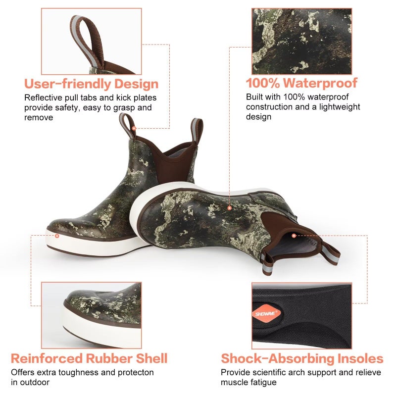 Showave Deck Boots for Men Ankle Rain Boots Men Insulated Rubber Boot Neoprene Mud Waterproof Boot Boat Fishing Booties for Sailing Gardening(Strata,Size 12) - Image 4