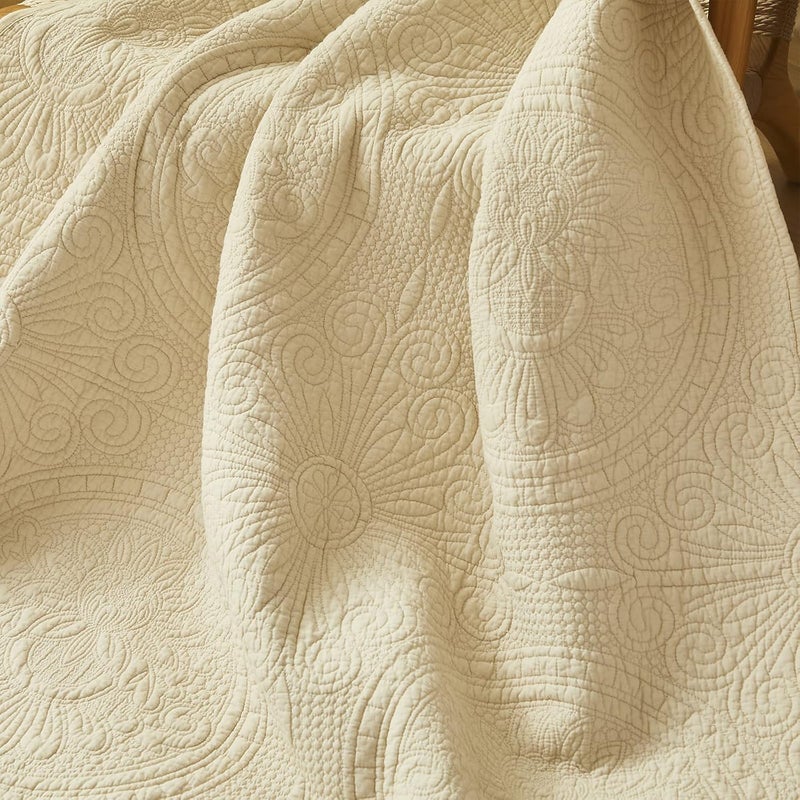 Brandream Beige Sunflower Quilt Cotton Quilted Throw Blanket for Bed Couch Daybed 47 X 60 Inch Decorative Blankets Luxury Chic Design… - Image 1