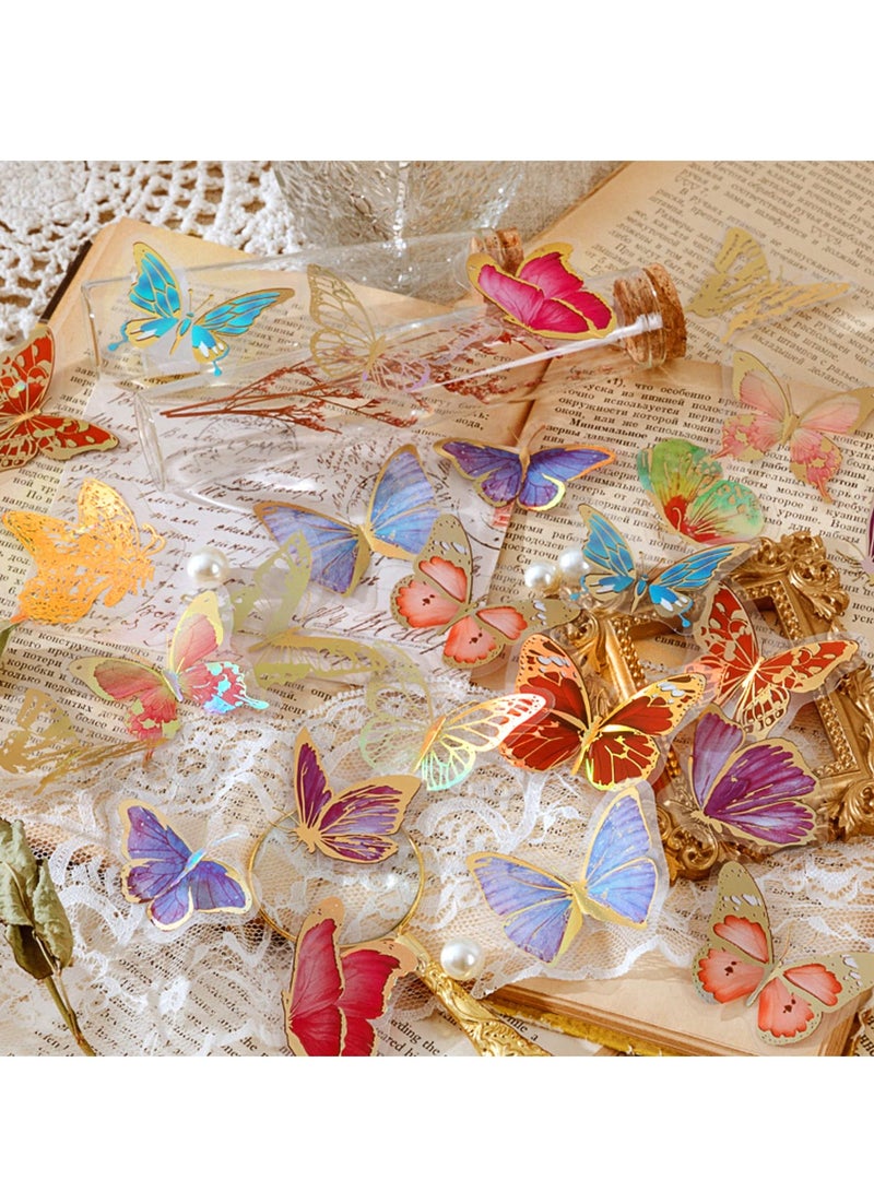 Bronzing Holographic Sticker Set, Gold Foil Transparent Color Waterproof Vintage Sticker, Fairy erfly Flower Pattern for Scrapbook Diary Laptop Water Bottle Decoration 4 Themes, 120 Sheets - Image 3
