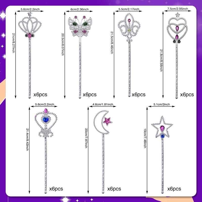 PPXMEEUDC 42PCS Metal Magic Dress Up Princess Wand Set with 7 Different Shapes Colors Girl Dress Up Game Princess Costume Cosplay Fairy Wand Costume Accessory - Image 2