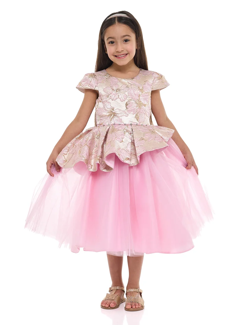 victor and jane Floral Peplum Tulle Dress
