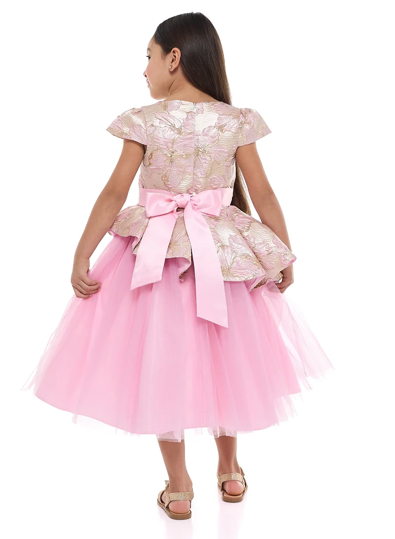 victor and jane Floral Peplum Tulle Dress