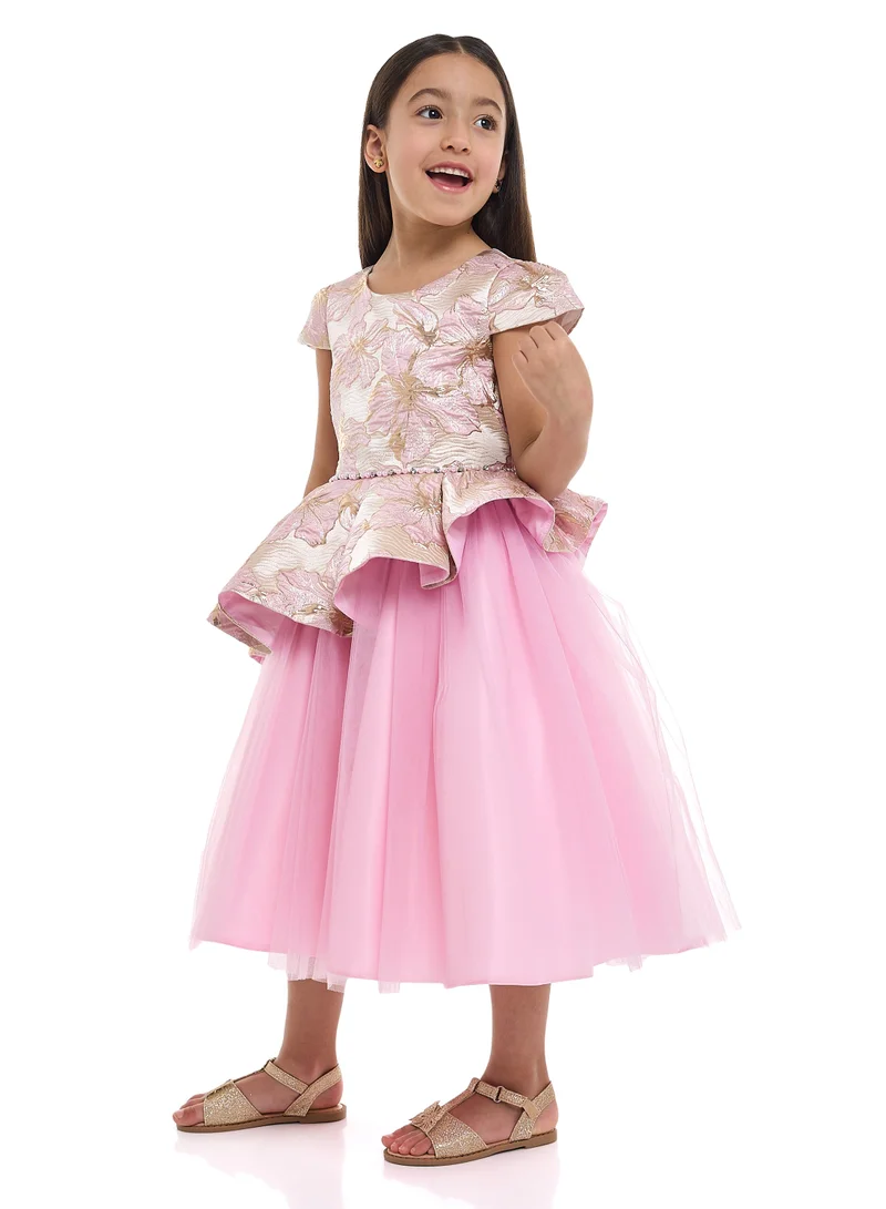 victor and jane Floral Peplum Tulle Dress
