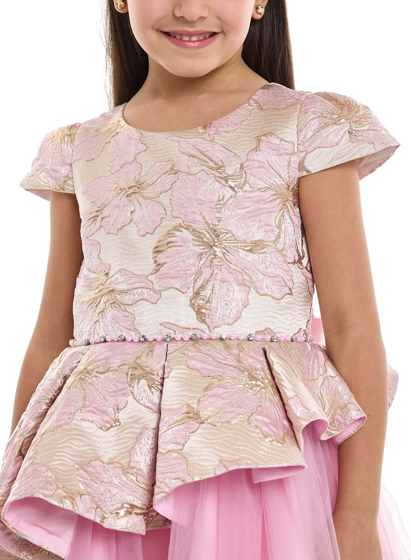 victor and jane Floral Peplum Tulle Dress