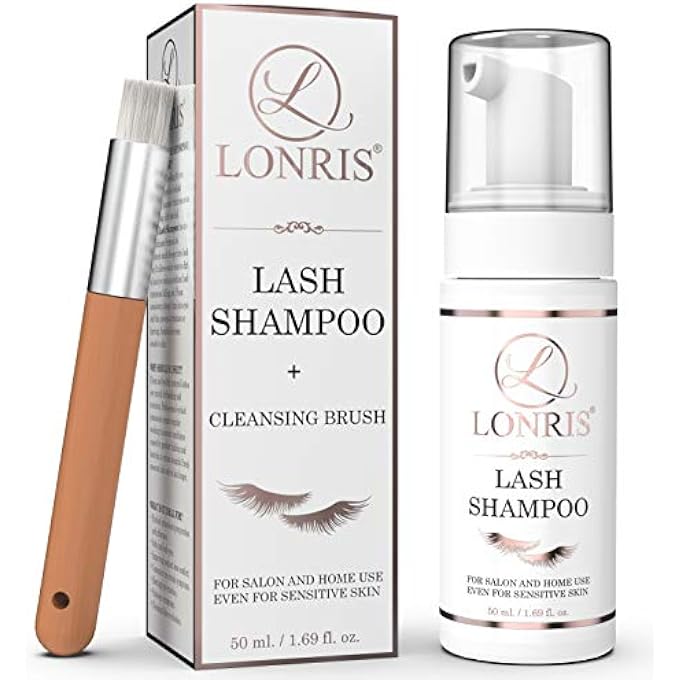 2 in 1 Eyelash Extension Shampoo & Mascara Remover/LONRIS Eyelid Foaming Cleanser/Extensions and Natural Lashes Safe Foam/False Eyelashes Makeup Wash/Paraben & Sulfate Free/Personal and Salon Use 50ml