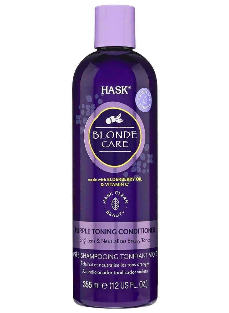 HASK Blonde Care with Elderberry Oil and Vitamin C Purple Toning Hair Conditioner Brighten and Naturalize Brassy Tones 355ml 
