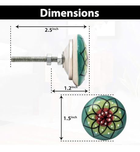 FOLK CRAFT Dresser Knobs for Cabinets and Drawers - Assorted Mix Design Decorative Floral Multicolor Ceramic Knob for Kitchen Cupboard Wardrobe - Pack of 6 - Image 3