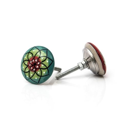 FOLK CRAFT Dresser Knobs for Cabinets and Drawers - Assorted Mix Design Decorative Floral Multicolor Ceramic Knob for Kitchen Cupboard Wardrobe - Pack of 6 - Image 2