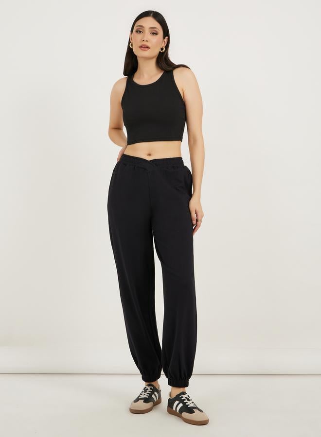 ستايلي بنطلون رياضي بخصر مرتفع ورباط متقاطع وأرجل مستقيمة - Image 1