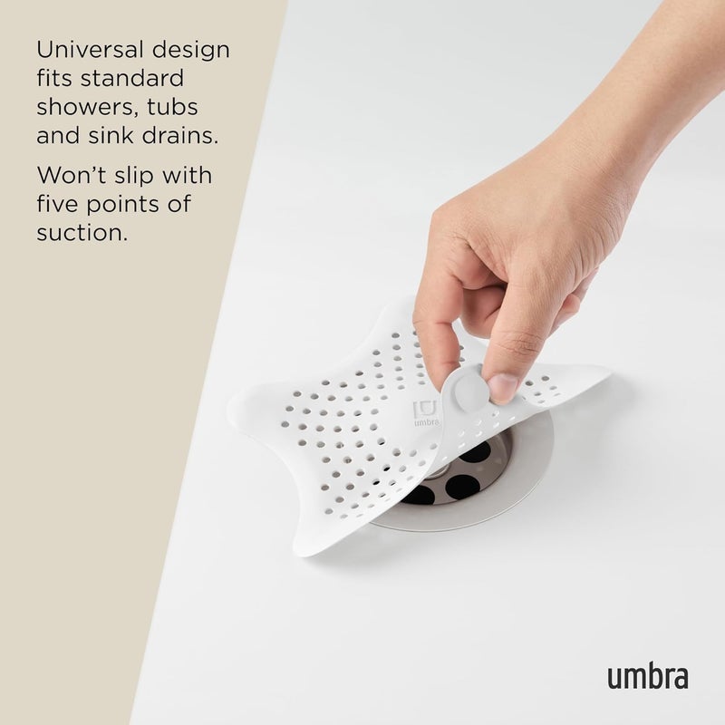 UMBRA Multiple design variants Starfish Hair Catcher, Fun Drain Cover Fits Most Standard Tub and Shower Drains, 6" Diameter, White Storage & transit friendly - Image 5