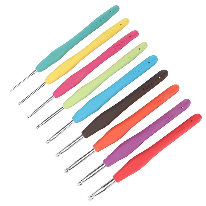 9 حبات من مفاريد الكروشيه بقياس 2 مم - 6 مم بمقبض ناعم من المادة المطاطية اللامتصاص للضغط (TPR) ومصنوعة من الألومنيوم، مناسبة لأيدي المصابين بالتهاب المفاصل - Image 5