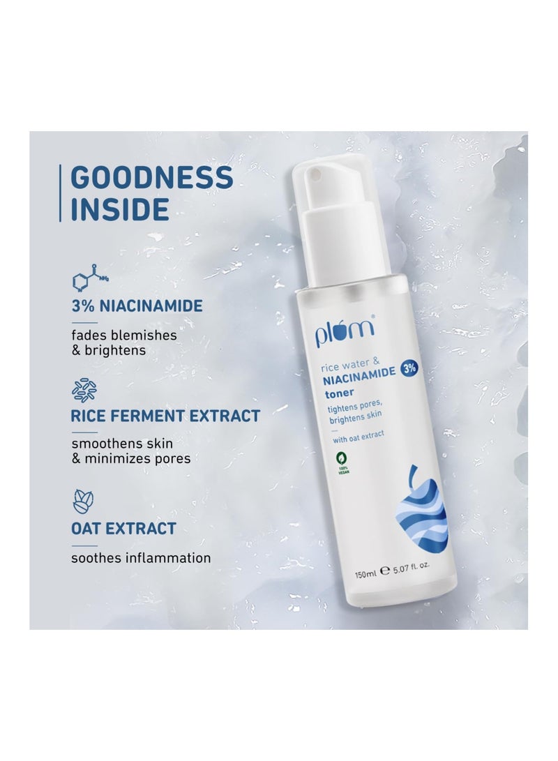 Plum 3% Niacinamide & Rice Water Face Toner | With Rice Ferment Extract | Alcohol-Free Toner | Fades Blemishes, Brightens Skin | Smoothens Skin | Fragrance-Free | 100% Vegan | 150 ml  - Image 4