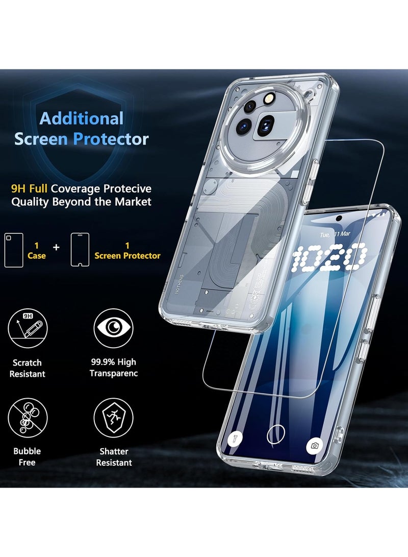 DUSALA For Nothing Phone 3a Pro Case and Screen Protector, TPU Bumper + PC Hard Plate Clear Back Cover, Shockproof Protection Mobile Phone Case, Anti-Yellowing Slim Fit Protective Casing (Transparent) - Image 3