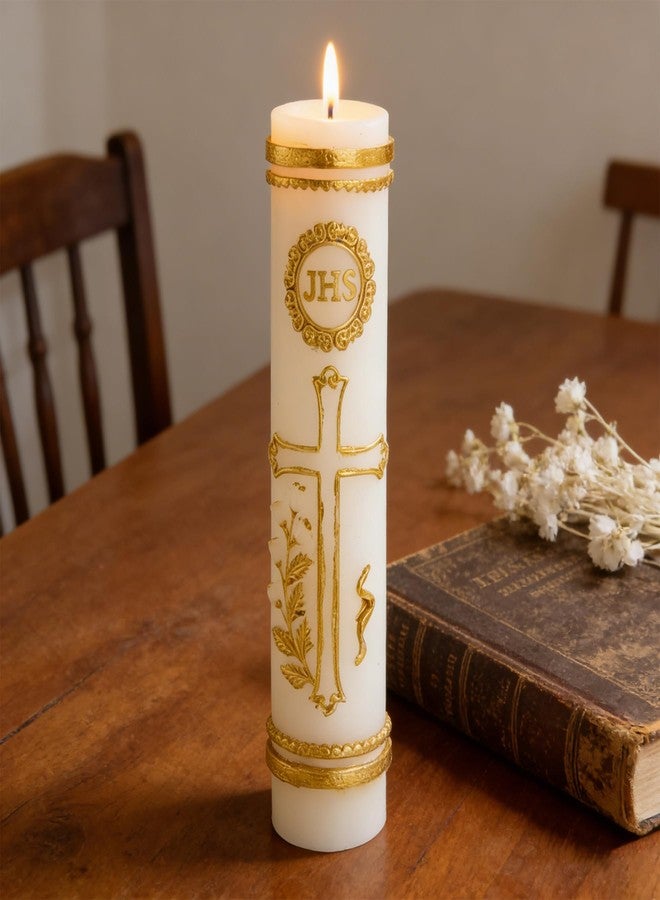 LIKEYO Cirios Religiosos Catolicos - 3D Embossed Religious Candles Catholic, Cirio Pascual, Sirios Catolicos Grandes, Hand Painted Jesus Cross Baptism Candle (1.6 x 8.1 Inch) - Image 5