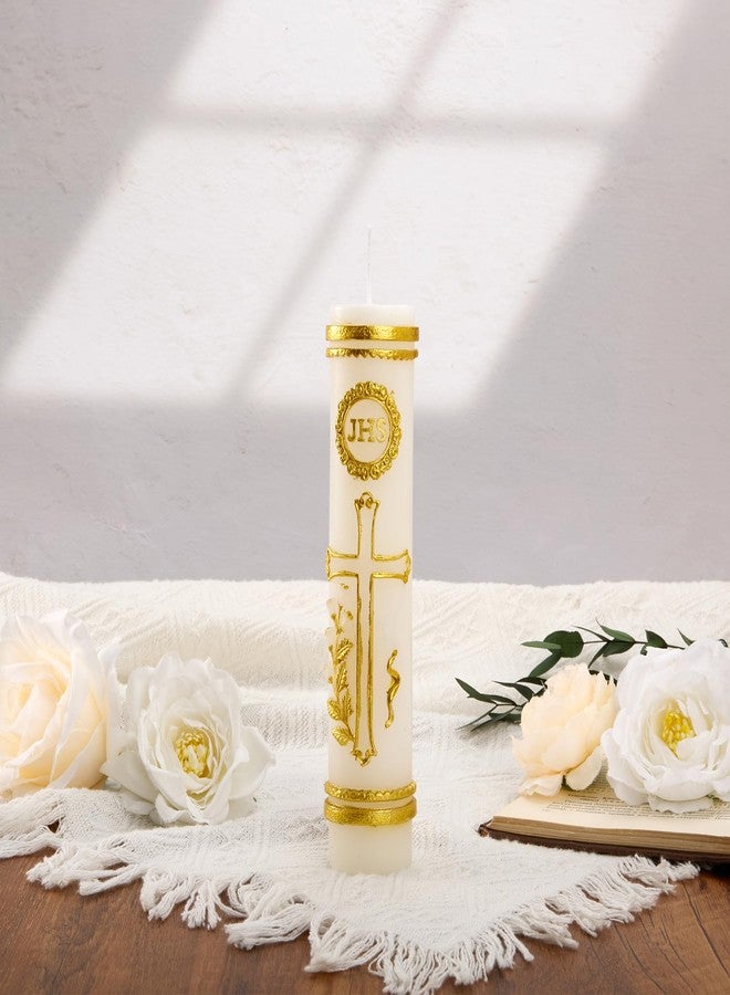 LIKEYO Cirios Religiosos Catolicos - 3D Embossed Religious Candles Catholic, Cirio Pascual, Sirios Catolicos Grandes, Hand Painted Jesus Cross Baptism Candle (1.6 x 8.1 Inch) - Image 4