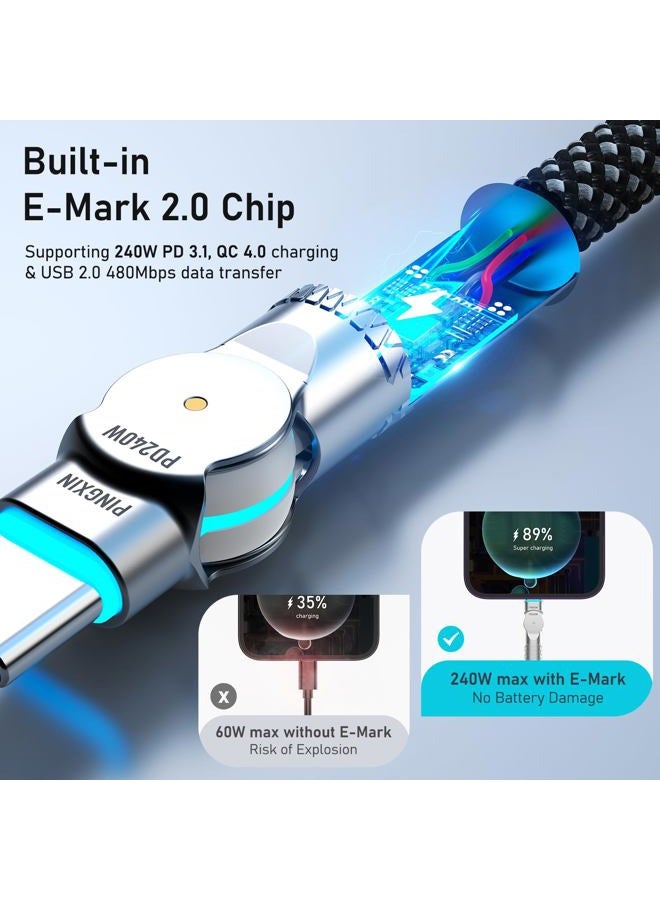 PINGXIN USB C to USB C Cable 10FT 240W, 180°Rotating USB C Cable Braided Type C Charger Cable Fast Charge for iPhone 16/16Pro/16Plus/16ProMax,MacBook Air,iPad Pro,Pixel,Samsung Galaxy S23/S24 Ultra-Black - Image 5