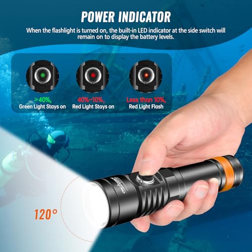 ORCATORCH D710V MK2 2300 Lumens Upgraded Underwater Video Light, White Red Violet Tri-Color, 120-Degree Wide Beam Scuba Flashlight for Dive Photography Fill Light and Fluorescent Night Diving - Image 4