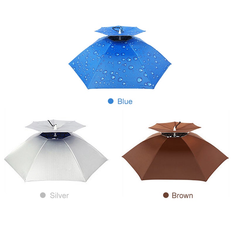 Double Layer Umbrella Hat Women Men Folding Sun Rain Cap with Adjustable Head Band for Fishing Camping Hiking - Image 4