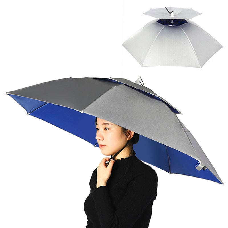 Double Layer Umbrella Hat Women Men Folding Sun Rain Cap with Adjustable Head Band for Fishing Camping Hiking - Image 1