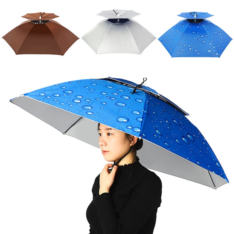 Double Layer Umbrella Hat Women Men Folding Sun Rain Cap with Adjustable Head Band for Fishing Camping Hiking - Image 2