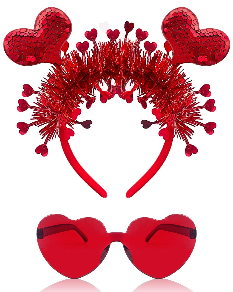 Asikkon Heart Headband Valentines Day Headband with Red Heart Shape Sunglasses Valentine Accessories for Valentine Wedding Anniversary Party Favors - Image 1