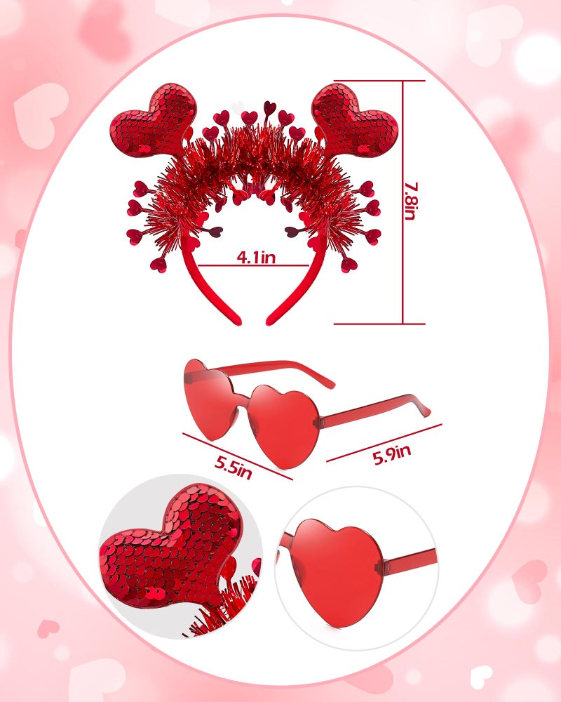 Asikkon Heart Headband Valentines Day Headband with Red Heart Shape Sunglasses Valentine Accessories for Valentine Wedding Anniversary Party Favors - Image 2