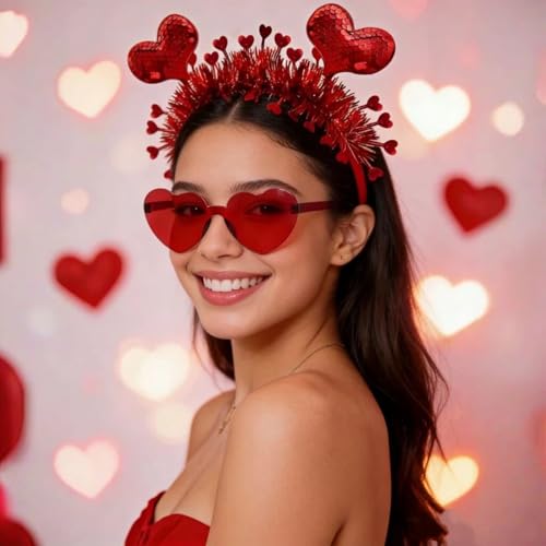 Asikkon Heart Headband Valentines Day Headband with Red Heart Shape Sunglasses Valentine Accessories for Valentine Wedding Anniversary Party Favors - Image 5