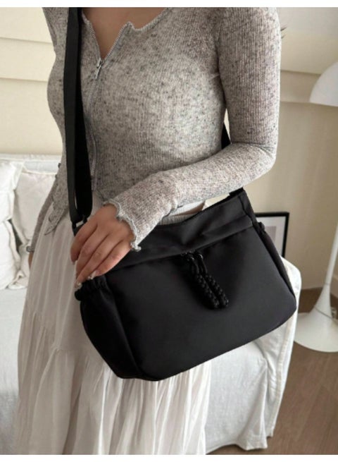 شنطة كروس بودي نسائية عملية، لون أسود، بسحاب علوي، كبيرة السعة، تصميم كاجوال للرياضة والجامعة والتنقل اليومي