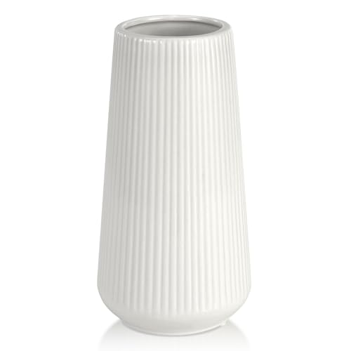White Ceramic Vase GUKJOB Small Cute Flower Vase for Pampas Grass Home Living Room Dining Table Farmhouse Office Decor Bedroom Table and Kitchen Shelf White