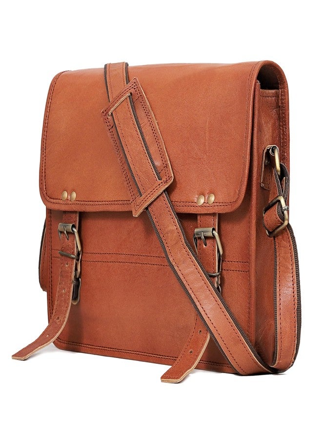 Cuero Genuine Leather iPad/Tablet Bag Messenger Bag Small Briefcase CrossBody Shoulder Bag for Men and Women (Tan Brown, 11" x 9" Small) - Image 1