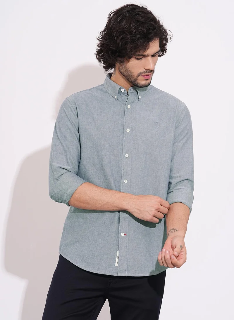 بيينغ هيومان Men Slim Fit Solid Button-Down Collar Pure Cotton Casual Shirt