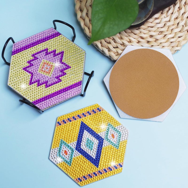 Vcekract Diamond Painting Coasters Kits, 6 Pieces Hexagon Diamond Painting Coasters with Holder, DIY Diamond Art for Adults, Diamond Painting Kit for Beginners - Image 4