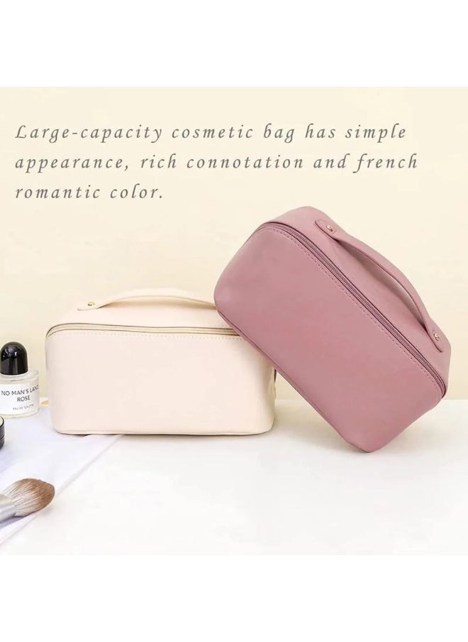 Generic "Leather Travel Makeup Bag – Large-Capacity Cosmetic Organizer for Women, Waterproof & Portable Beauty Case, Random Color"  - Image 2