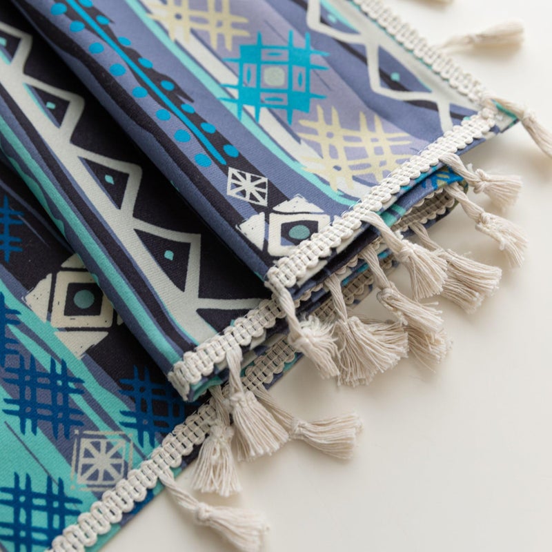 Erbnaryx Boho Curtains Geometric Light Filtering Semi-Blackout Window Curtains 84 Inches Long Rod Pocket Drapes for Living Room 2 Panels-Vintage Blue - Image 5