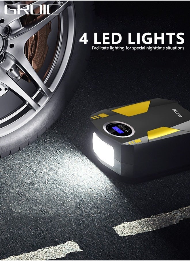 GROIC Tire Inflator Portable Air Compressor, 150PSI Powerful Tire Inflator Cordless, Digital Tire Pressure Gauge, Powerful Air Tire Pump with LED Light For Car Tires, Motorcycles, Bikes, Balls  - Image 4