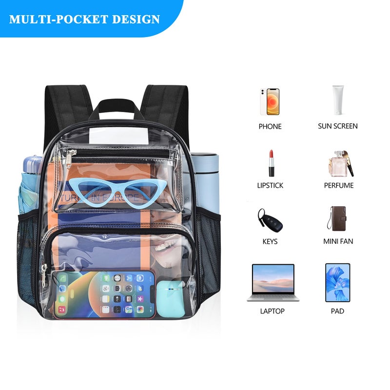 Bagenius Clear Bag for Stadium Events, 12x6x12 Clear Backpack with Reinforced Strap, Stadium bag for Sports Concerts Work Travel, Black - Image 4