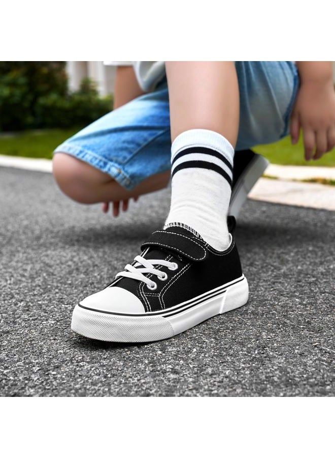 Zoroadke Toddler Boys and Girls Sneakers Low Top Adjustable Strap Canvas Shoes for Kids, Black, 12 Little Kid - Image 3