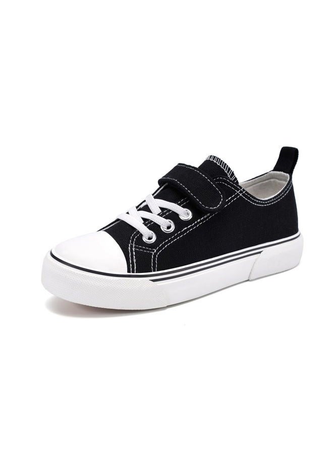 Zoroadke Toddler Boys and Girls Sneakers Low Top Adjustable Strap Canvas Shoes for Kids, Black, 12 Little Kid - Image 1