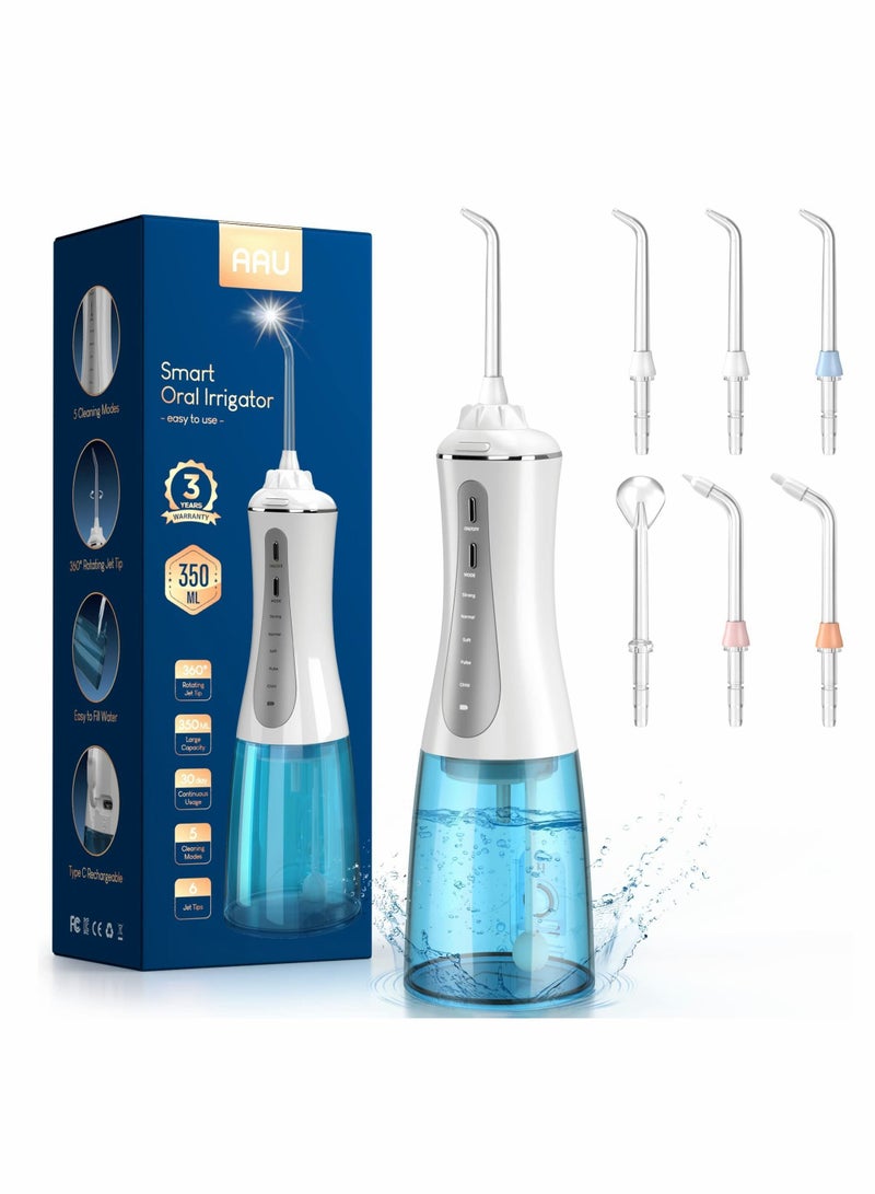 NIBEMINENT Cordless Water Dental Flosser for Teeth - Portable and Rechargeable 350ML Oral Irrigator with 5 Modes 6 Replaceable Tips IPX7 Waterproof Life Picks Travel Home Use - Image 1
