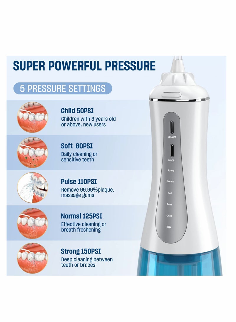NIBEMINENT Cordless Water Dental Flosser for Teeth - Portable and Rechargeable 350ML Oral Irrigator with 5 Modes 6 Replaceable Tips IPX7 Waterproof Life Picks Travel Home Use - Image 2