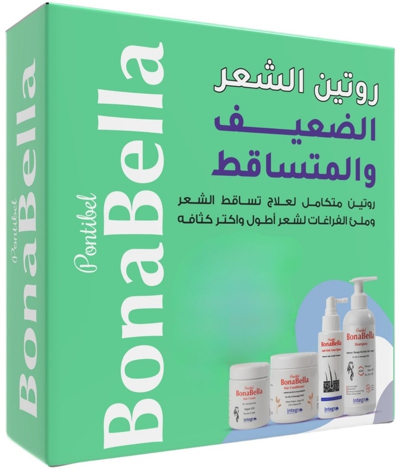 بونا بيلا روتين الشعر الضعيف والمتساقط – روتين متكامل لعلاج تساقط الشعر وملء الفراغات، ليصبح الشعر أطول وأكثر كثافة. - Image 1