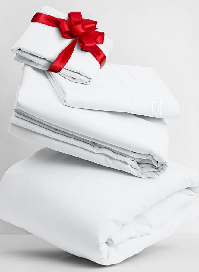 bossman Split King Sheets Set - 5 PC Iconic Collection Bedding - Hotel Luxury, Extra Soft, Cooling Bed Sheets - Wrinkle, Fade, Stain Resistant (Split King, White) - Image 1