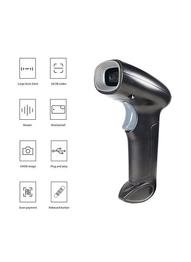 Generic - USB Barcode Scanner 1D 2D QR Handheld Wired Bar Code Reader with Stand Support Screen Code Compatible with Windows XP/7/8/10 Android Linux System - Image 1