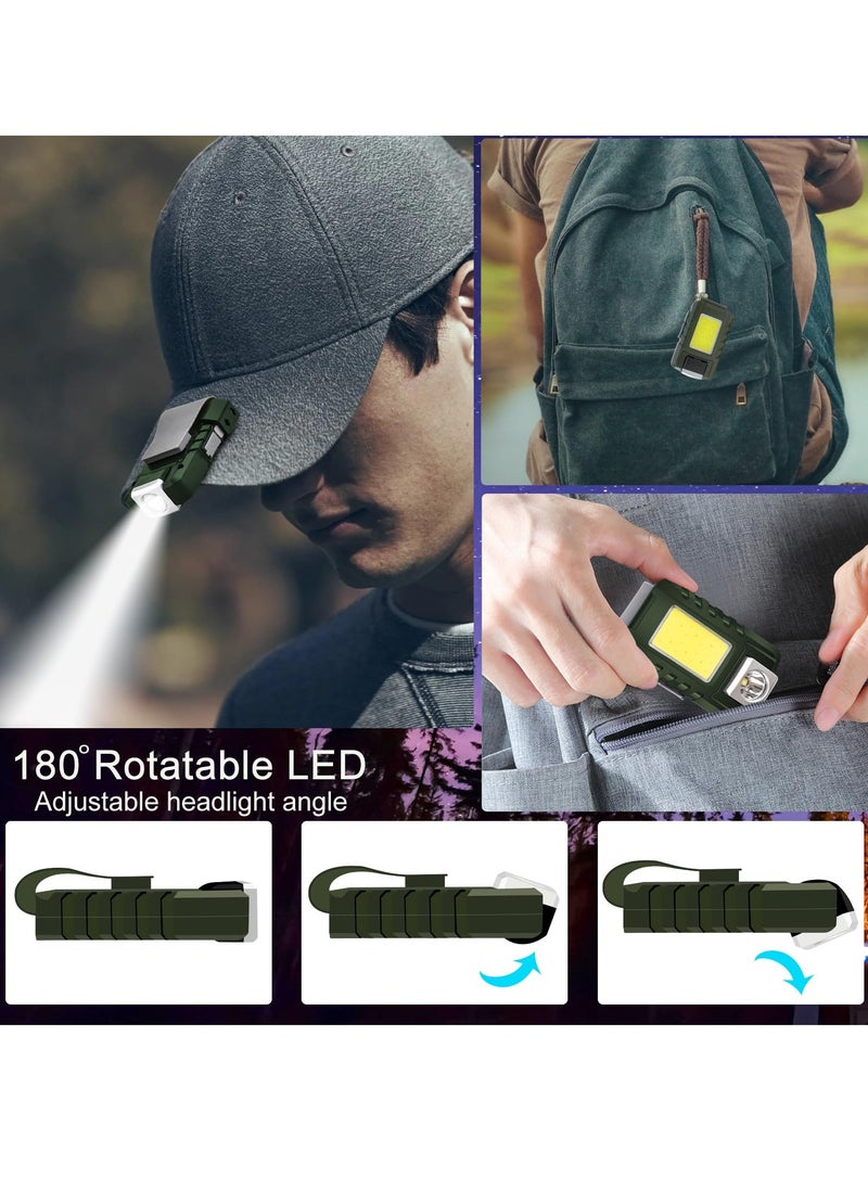SYOSI - Mini Flashlight 500 Lumens Rechargeable Handheld Flashlights Key Light with 180° Rotatable Headlamps hat clip 6 Modes Waterproof Design for Camping Hiking Running Fishing Walking Green - Image 1